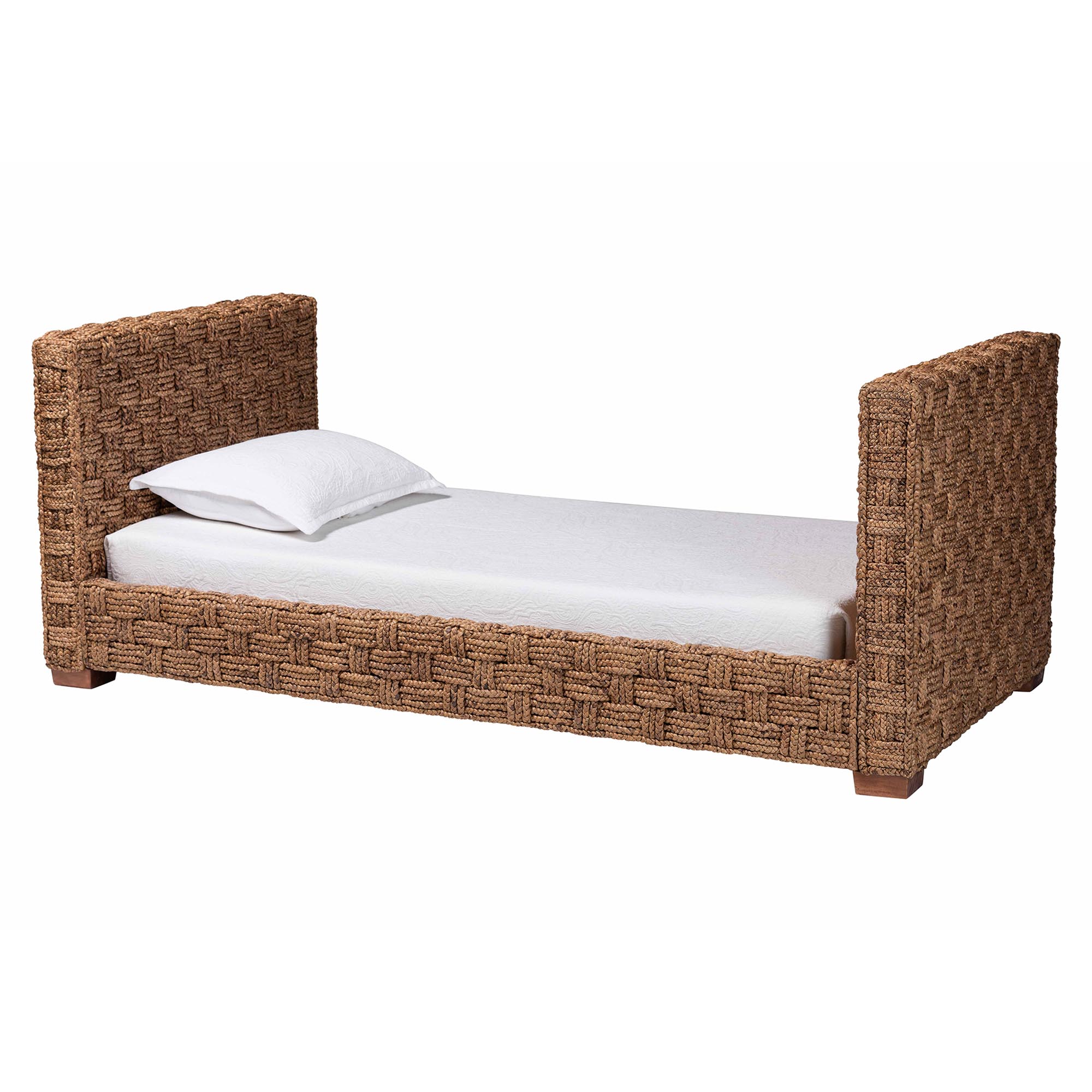 bali & pari Rhinos Handwoven Seagrass Daybed - Twin Size Coastal Boho Bed Frame with Basketweave Design Affordable modern furniture in Chicago, classic bedroom furniture, modern twin size, cheap twin size